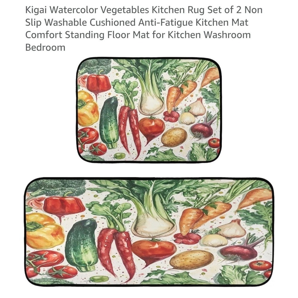 Set of 2 Large Kitchen Rugs and Mats 19.7 x 27.6 in and 19.7x 47.2 in Non Slip.